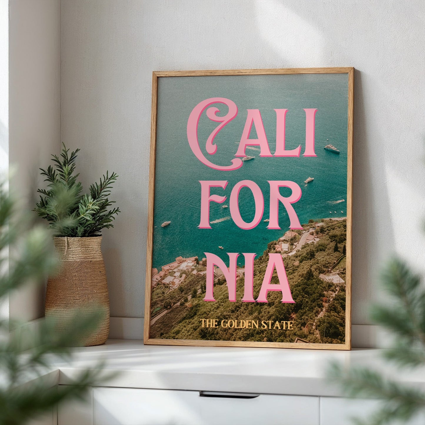 California: The Golden State Art Print | Ocean Cliffs Travel Poster | Digital Wall Art
