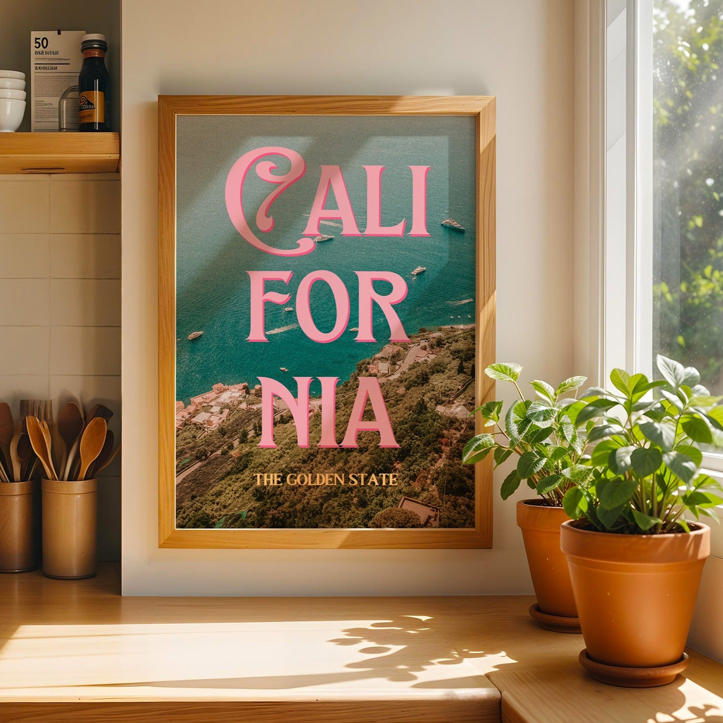 California: The Golden State Art Print | Ocean Cliffs Travel Poster | Digital Wall Art