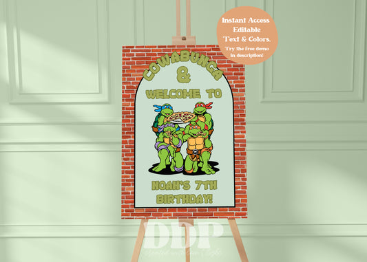 TMNT Birthday Welcome Sign | Teenage Mutant Ninja Turtles Printable Party Decor | Kids-Themed Ninja Turtles Birthday