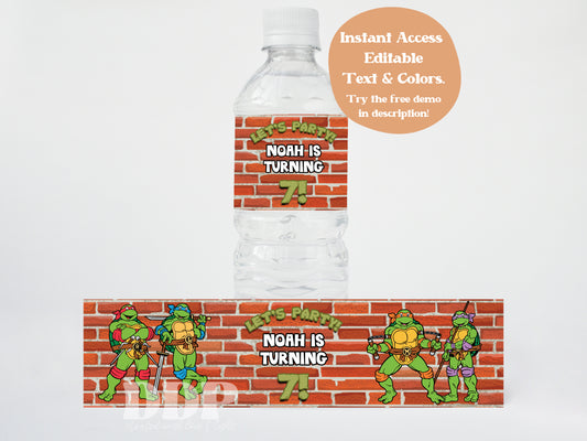 TMNT Water Bottle Label | Teenage Mutant Ninja Turtles Printable Party Decor | Kids-Themed Ninja Turtles Party Theme