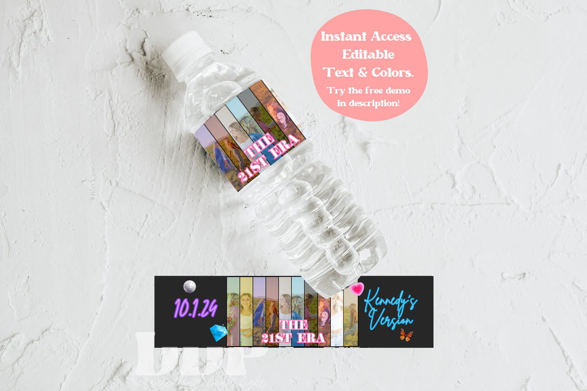 Eras Tour In Her Birthday Era Water Bottle Label | Swiftie Editable Wa ...