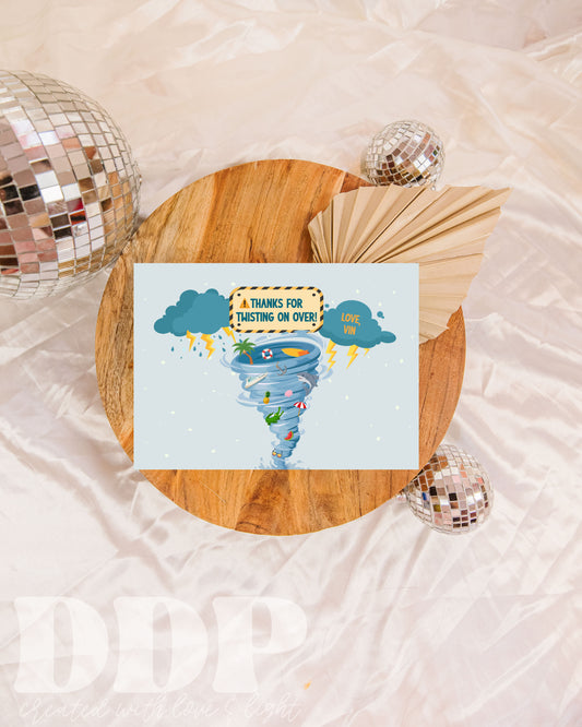 TWONADO / FOURNADO  Birthday Thank You Card | Storm Hurricane Theme Printable Party Supplies