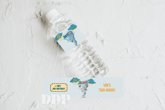 TWONADO / FOURNADO Birthday Water Bottle Label | Tornado Printable Party Decor | Twister Storm Hurricane Party Theme