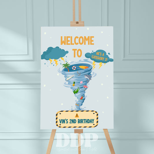 TWONADO / FOURNADO Birthday Welcome Sign | Tornado Printable Party Supplies | Storm Hurricane Theme Welcome Sign