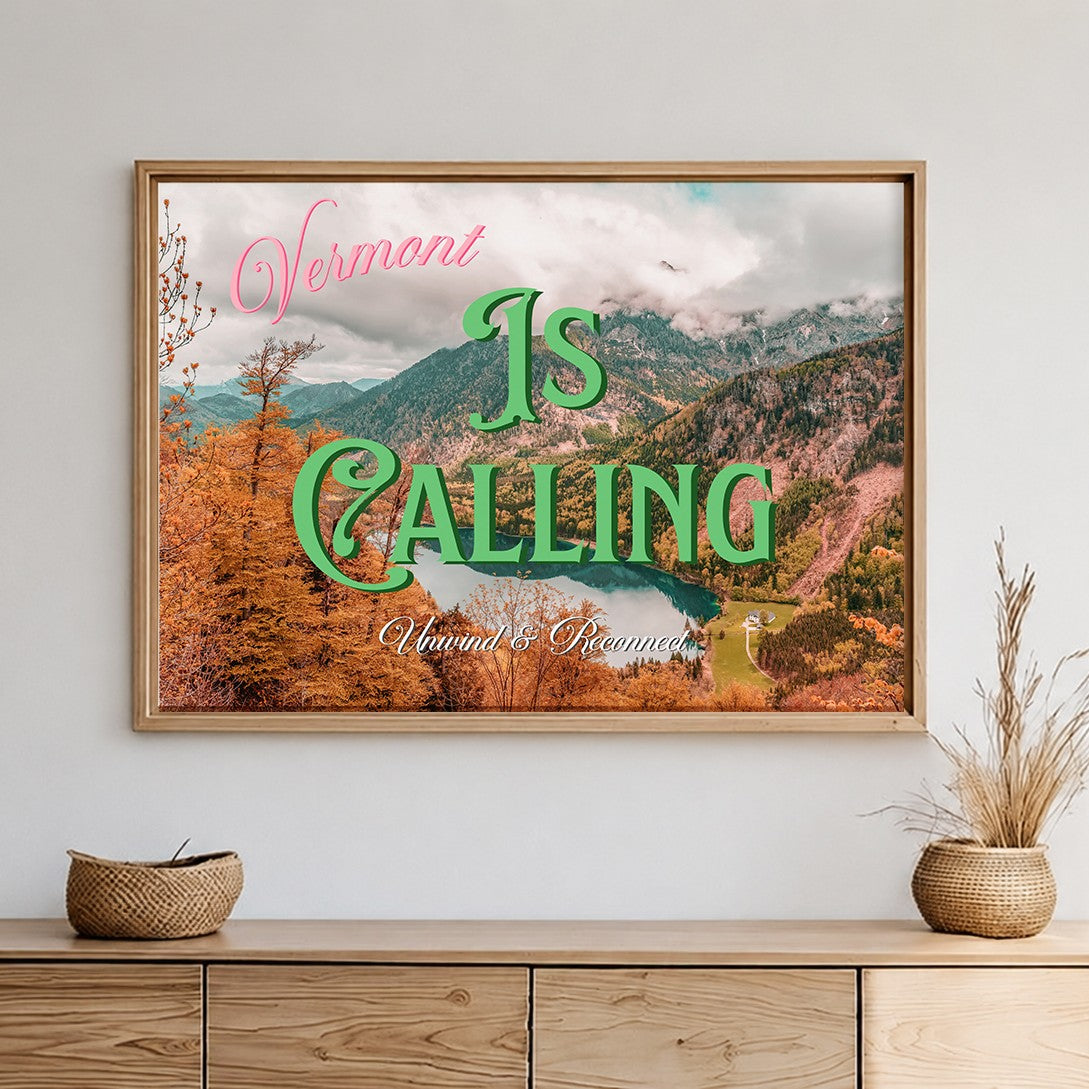 Vermont is Calling Print | Vermont Mountains Travel Poster | Digital Wall Art