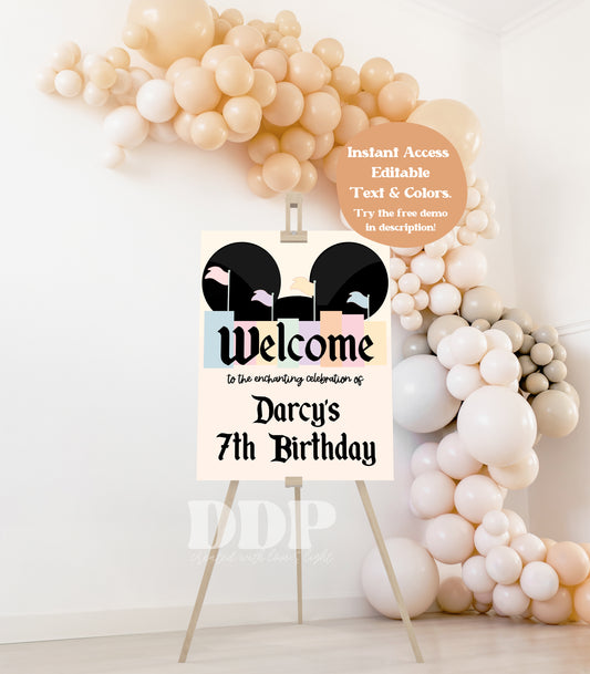 Disneyland Inspired Welcome Sign | Vintage Disneyland Printable Party Supplies