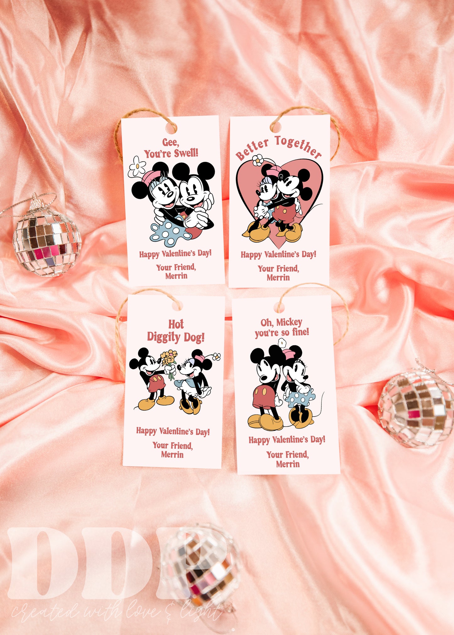 Vintage Mickey Mouse Valentine Cards Bundle | Printable Disney Valentine Gift Tags | Retro Mickey Minnie Printable Favor Tags
