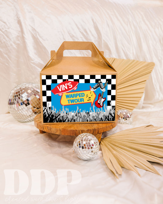 Warped Tour 2nd Birthday Gable Box Label | Warped Two-ur Treat Box Label | Rock Concert Treat Box Party Favors