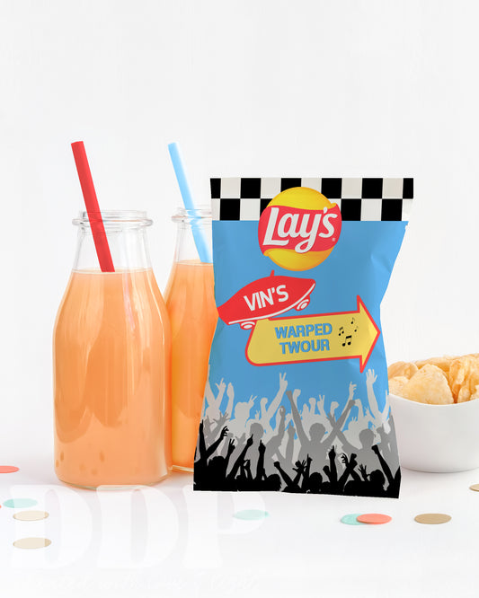 Warped Tour 2nd Birthday Chips Bag Label | Warped Two-ur Printable Party Decor | Rock Concert Treat Bag Label