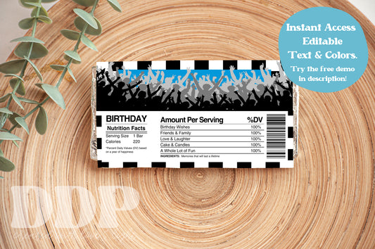 Warped Tour 2nd Birthday Chocolate Bar Label | Warped Two-ur Birthday Party | Rock Concert Candy Wrapper