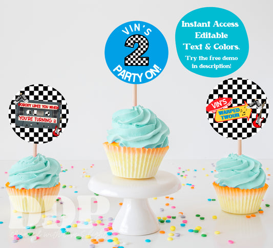 Warped Tour Cupcake Topper | Warped Two-ur Cupcake Topper | Rock Concert Printable Party Decor