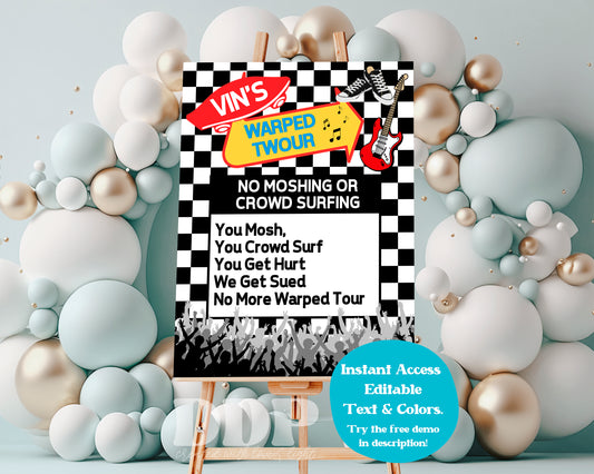 Warped Tour Welcome Sign | Warped Two-ur Printable Party Decor | Rock Concert Birthday Boy Party Theme