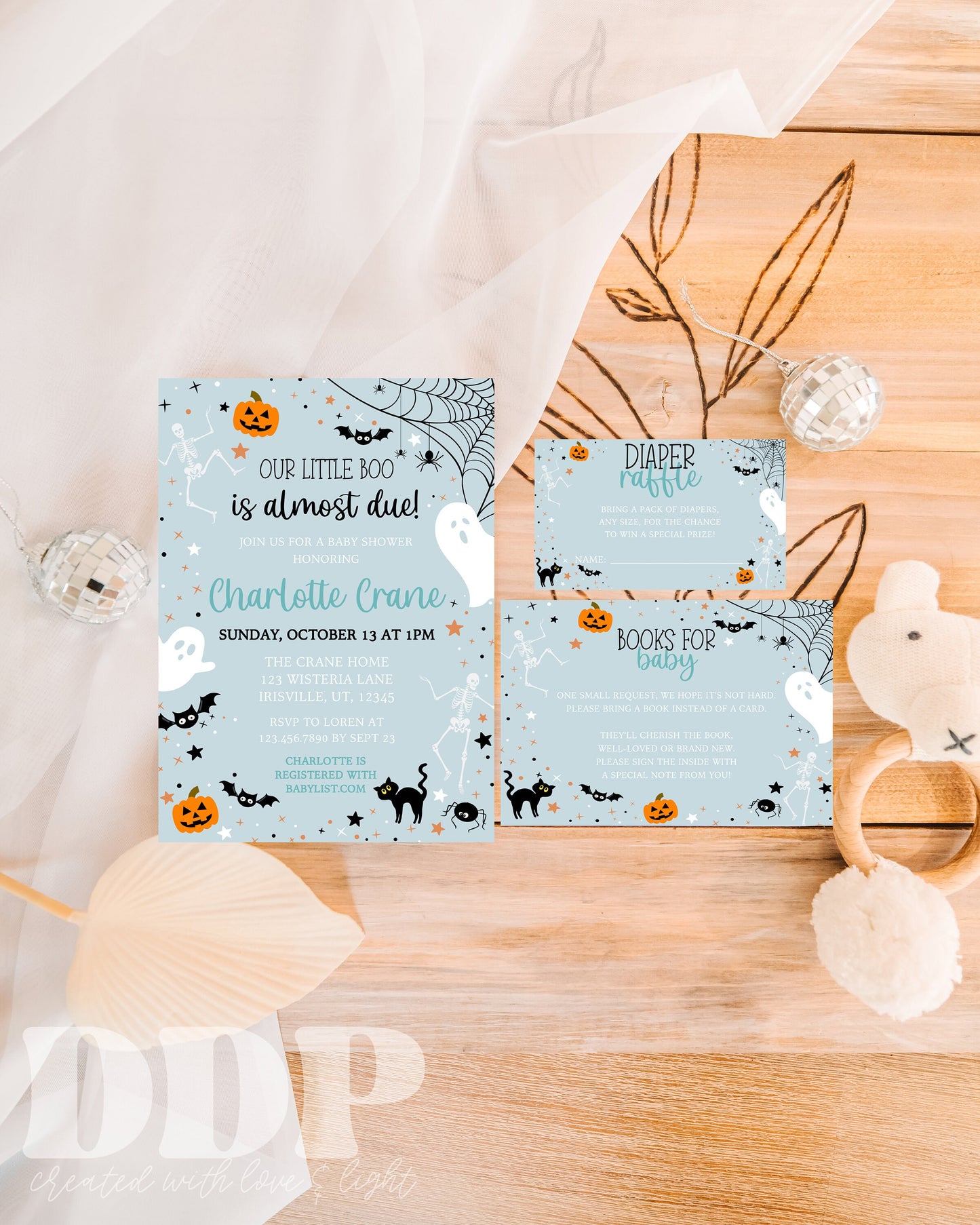 Our Little Boo is Almost Due Boy Baby Shower Invitation Suite | Halloween Ghost Baby Shower Invite | Spooky Baby Shower | Printable Invite