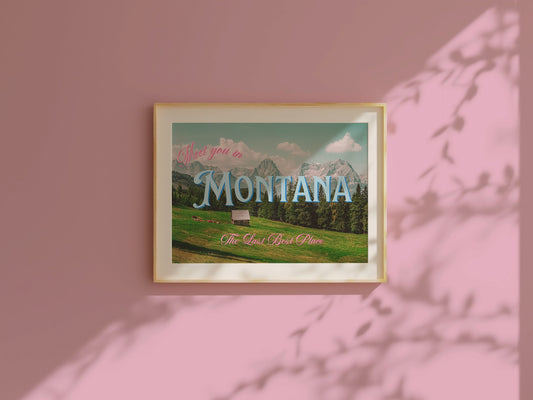 Meet You In Montana Print | Montana Mountain Travel Poster | Montana Digital Wall Art