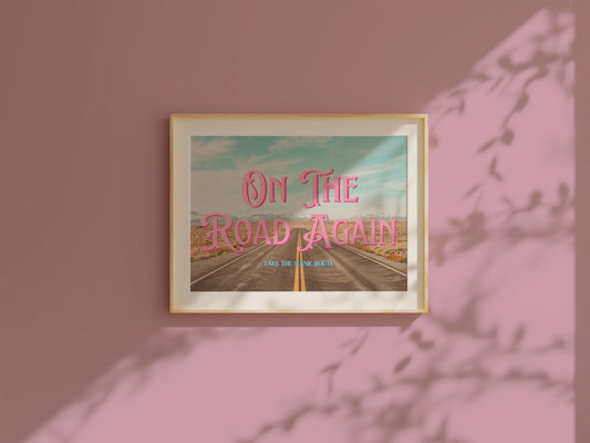 Retro Postcard Print: On the Road Again | Digital Wall Art