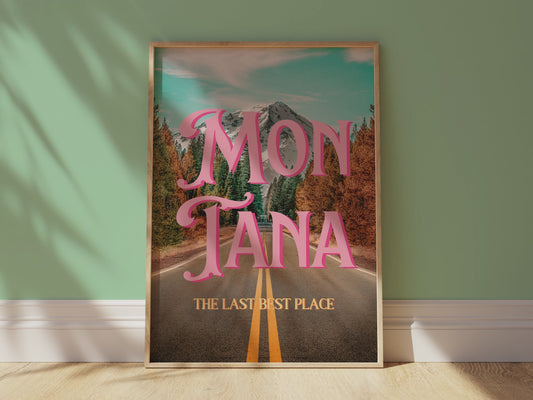 Montana: The Last Best Place Print | Colorful Montana Mountains Travel Poster | Digital Wall Art