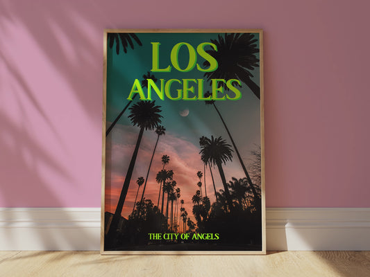 Los Angeles: The City of Angels Art Print | Palm Tree Silhouette Travel Poster | Digital Wall Art