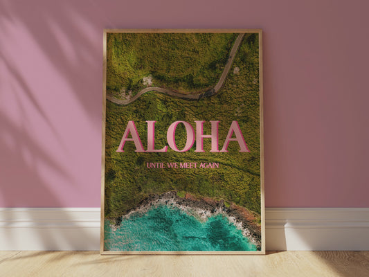 Hawaii Pink Aloha Print | Hawaiian Roads Travel Poster | Digital Wall Art