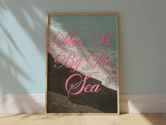 Meet Me By the Sea Print | Black Sand Beach Travel Poster | Digital Wall Art