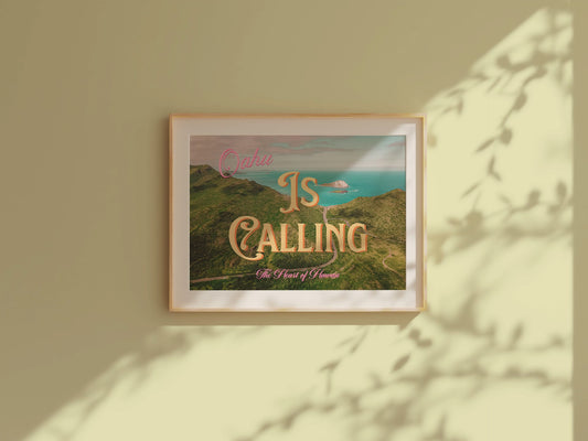 Oahu is Calling Beach Art Print | Waimanalo Lookout Postcard Print | Digital Wall Art