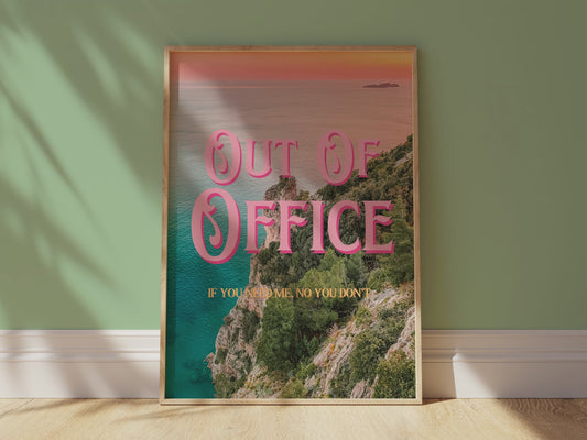 Out of Office Art Print | California Ocean Cliffs Travel Poster | Digital Wall Art
