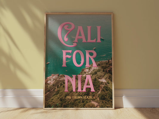 California: The Golden State Art Print | Ocean Cliffs Travel Poster | Digital Wall Art