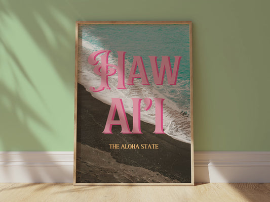 Hawaii Black Sand Beach Print | Maui Punaluʻu Beach Travel Poster | Hawaii Digital Wall Art