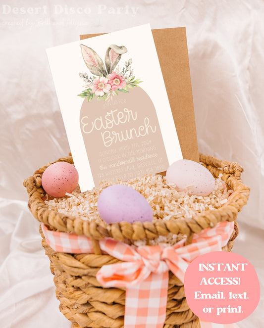 Editable Easter Brunch Party Invitation | Boho Easter Brunch Invite | Boho Spring Brunch Printable Corjl Template