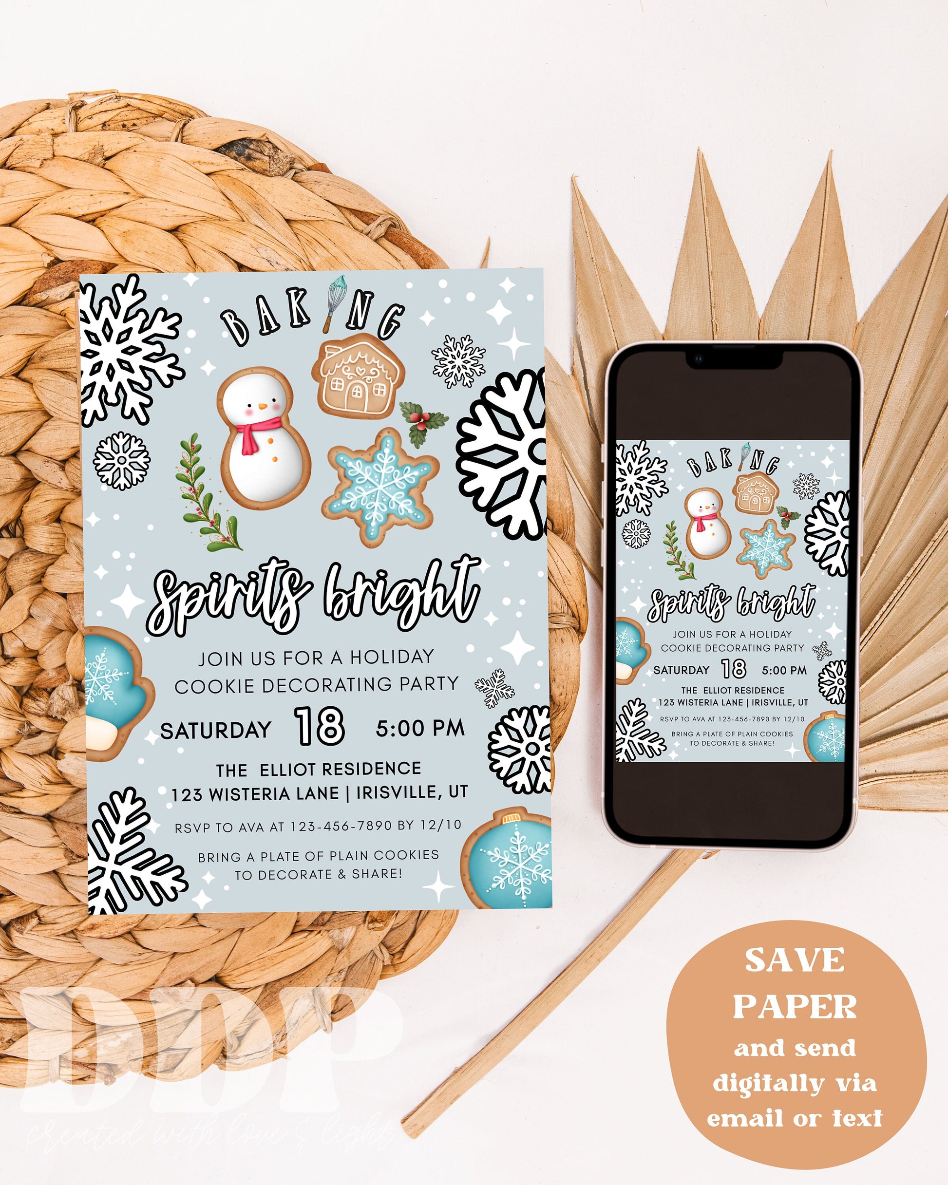 Editable Christmas Baking Party Invitation | Baking Spirits Bright Cookie Decorating Party | Holiday Cookie Party Instant Download