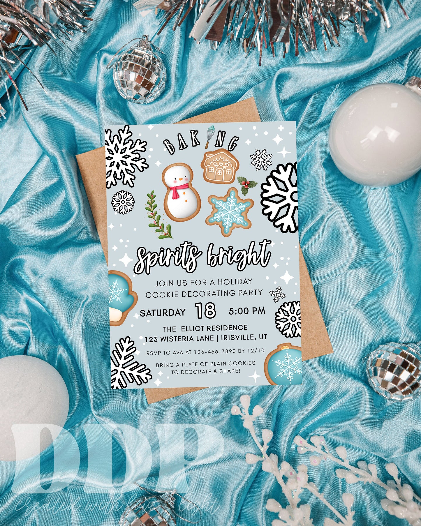 Editable Christmas Baking Party Invitation | Baking Spirits Bright Cookie Decorating Party | Holiday Cookie Party Instant Download