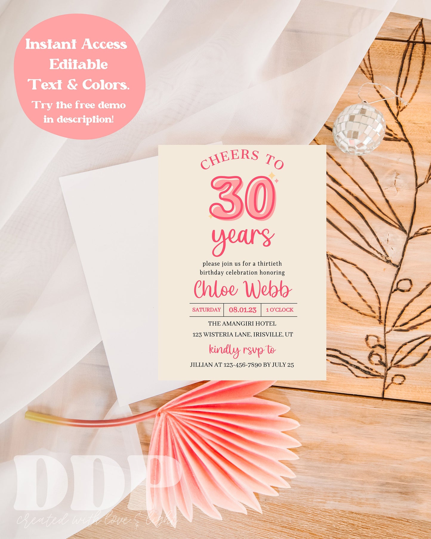 Cheers to 30 Years Birthday Invite | Adult Birthday Invite | Boho Birthday Party Invite | 30th Birthday | Editable Template | Printable