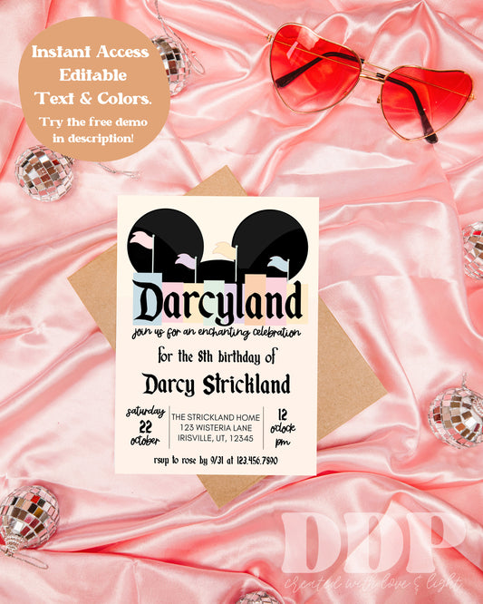 ANY AGE Disneyland Inspired Birthday Invite | Vintage Disneyland Birthday Party Invite | Disney Park Birthday Editable Template | A04