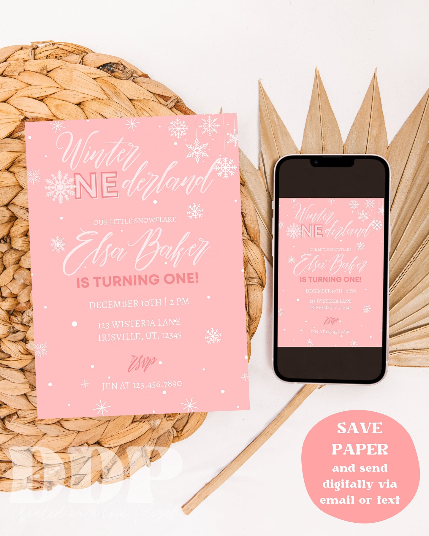 Winter ONEderland Girl Birthday Invite | Snowflake Birthday Party Invite | Winter Birthday Invite | Editable Template | Instant Download