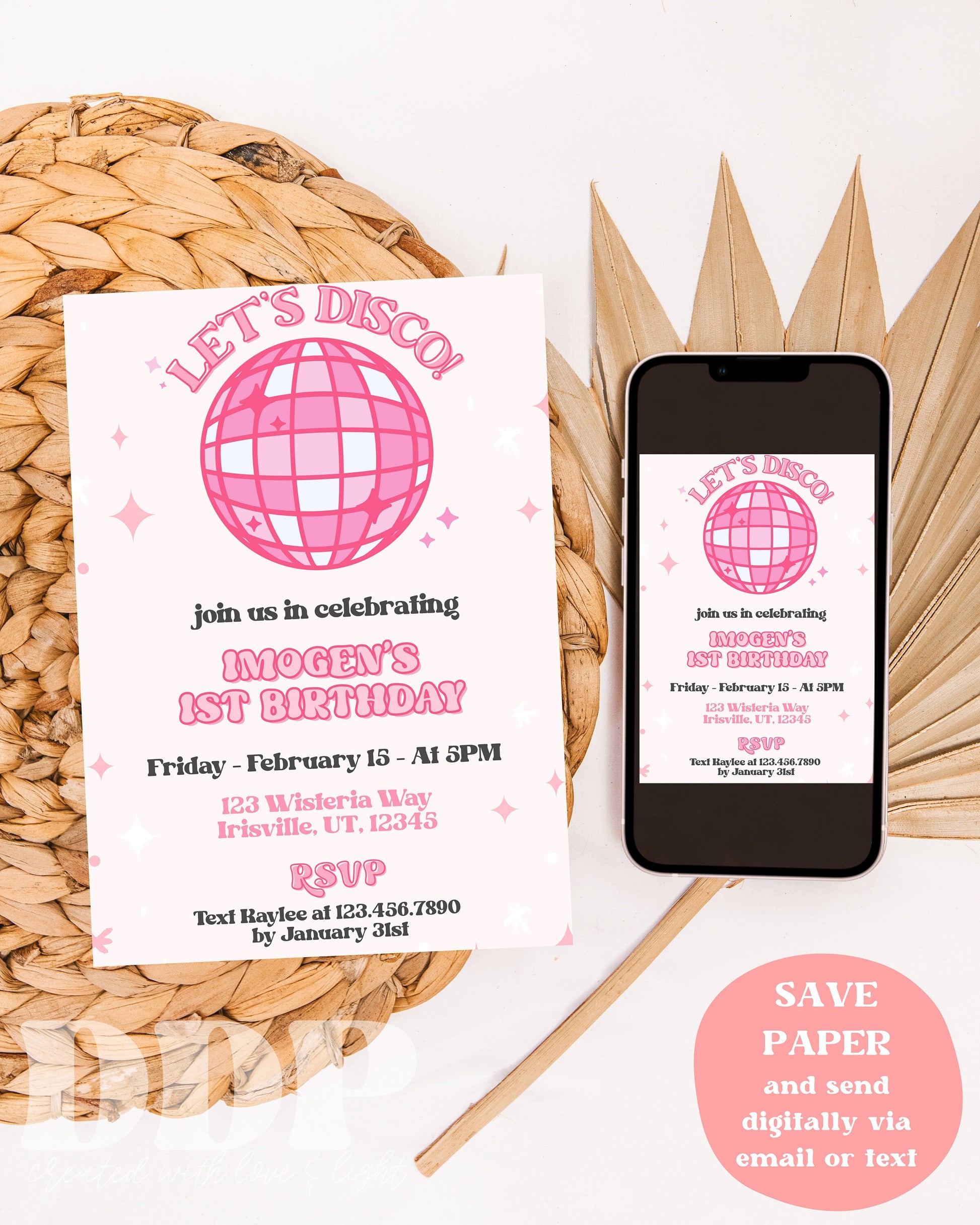 Boho Let's Disco First Birthday Invite | Retro Groovy First Birthday Invite | 70s Birthday Party Invite | Instant Download