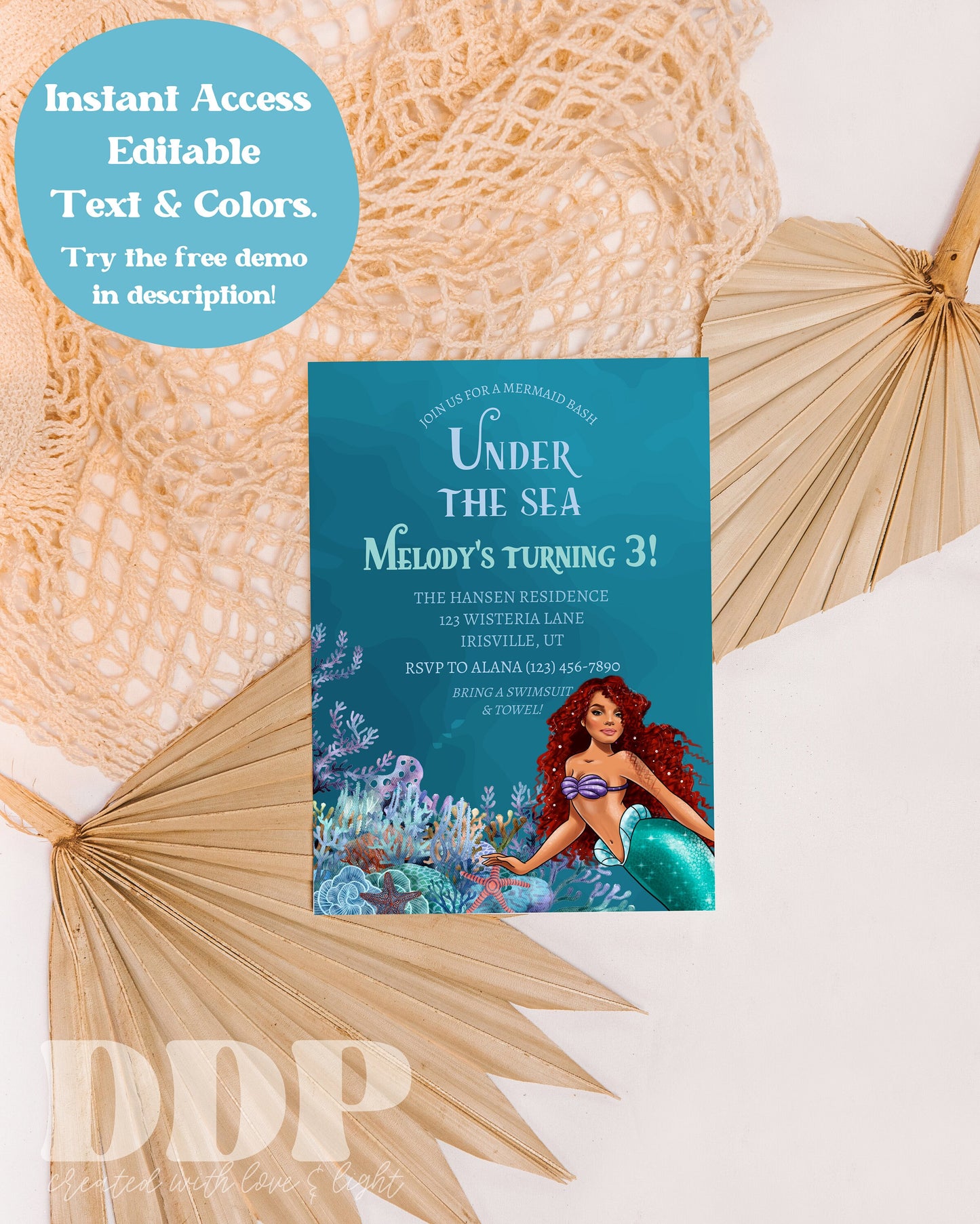 Editable The Little Mermaid Birthday Party Invitation | Ariel Birthday Party Invite | New Little Mermaid 2023 Birthday Invite