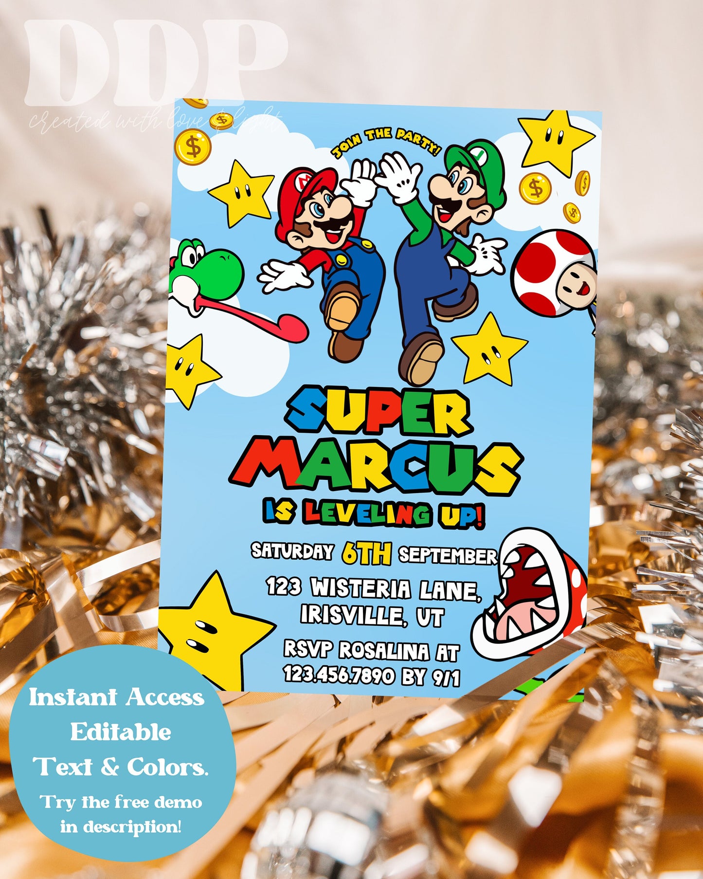 ANY AGE Super Mario Birthday Invite | Mario Inspired Birthday Party Invite | Super Mario Birthday Invitation | Mario Bros Theme Birthday