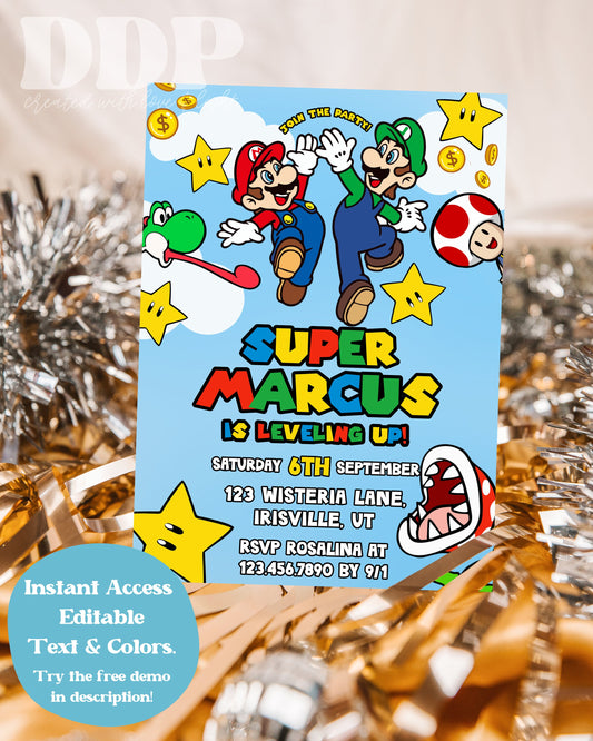 ANY AGE Super Mario Birthday Invite | Mario Inspired Birthday Party Invite | Super Mario Birthday Invitation | Mario Bros Theme Birthday