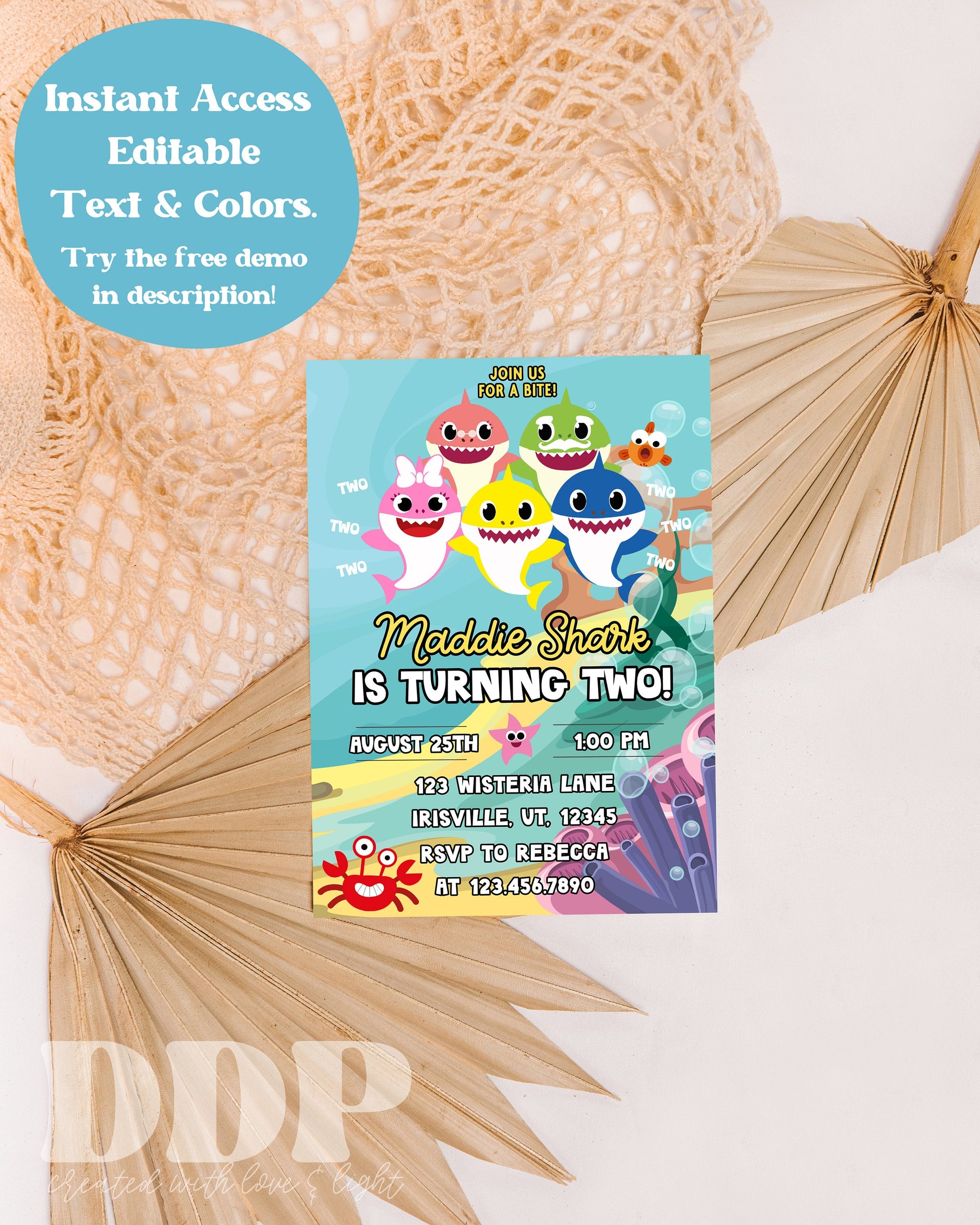 ANY AGE Baby Shark Family Birthday Invite | Shark Birthday Invitation | Kids Birthday Party Invite | Instant Download