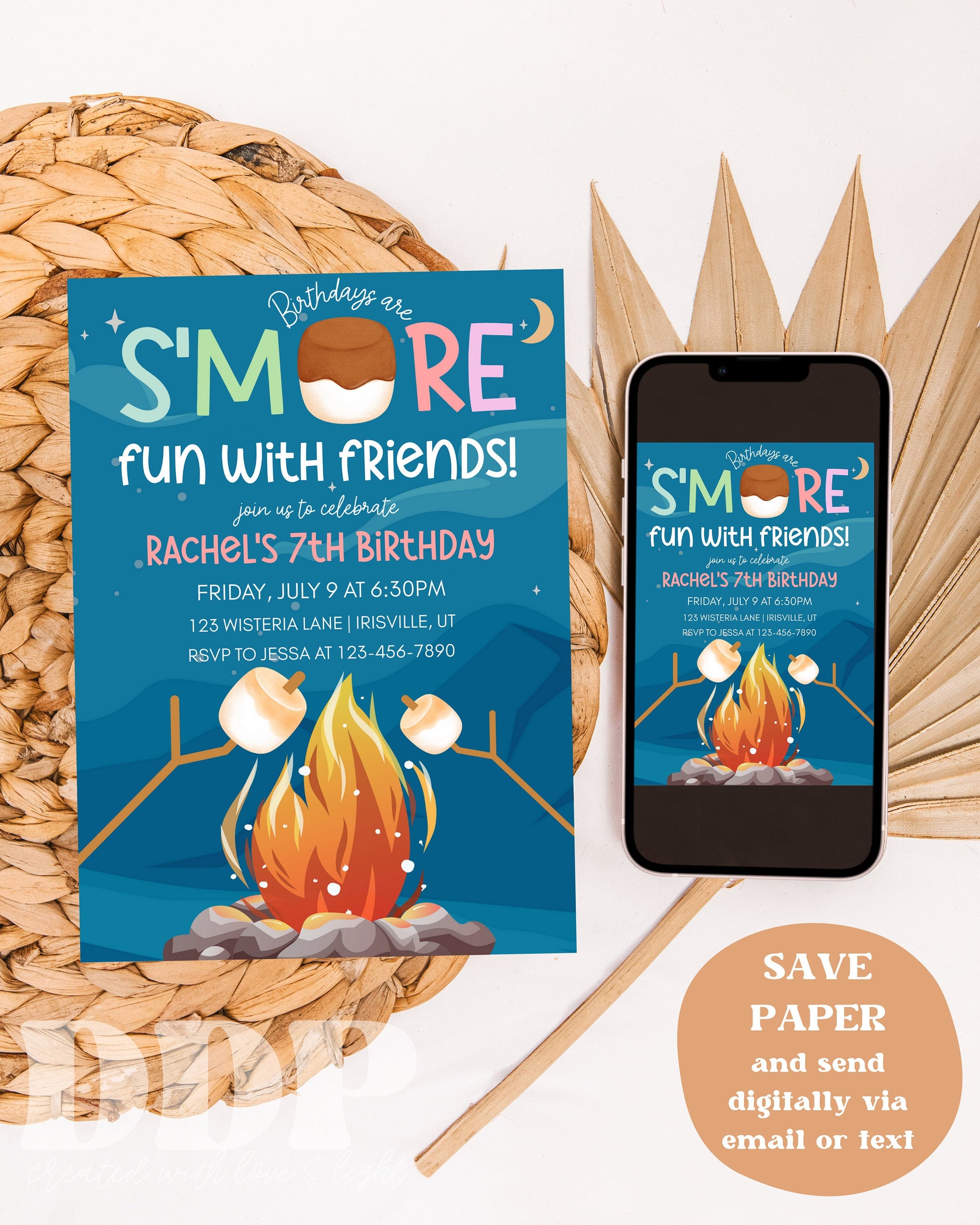 ANY AGE S'mores Birthday Invitation Template for Bonfire Party | Bonfire S'more Birthday Invite Template | Backyard Camping Birthday Invite