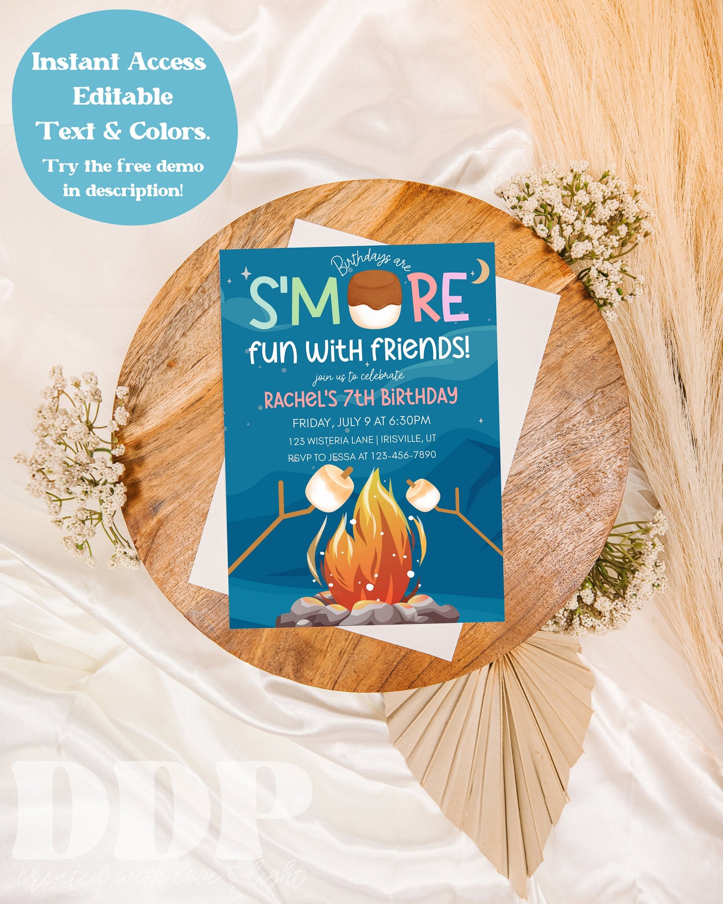 ANY AGE S'mores Birthday Invitation Template for Bonfire Party | Bonfire S'more Birthday Invite Template | Backyard Camping Birthday Invite