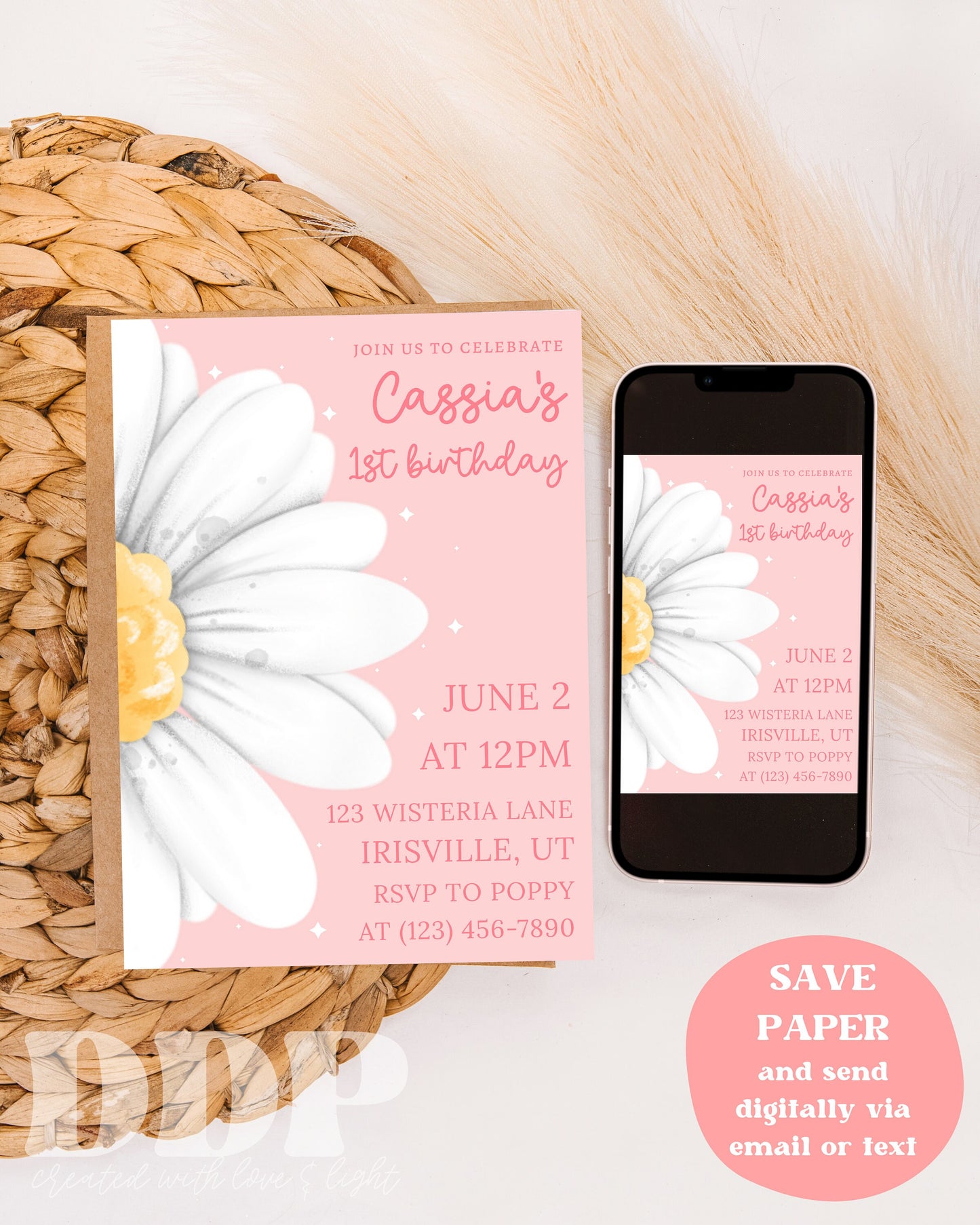 ANY AGE Daisy Birthday Invitation | Boho Daisy Birthday Invite | Boho Daisy First Birthday Invite | Floral Digital Evite Printable Template