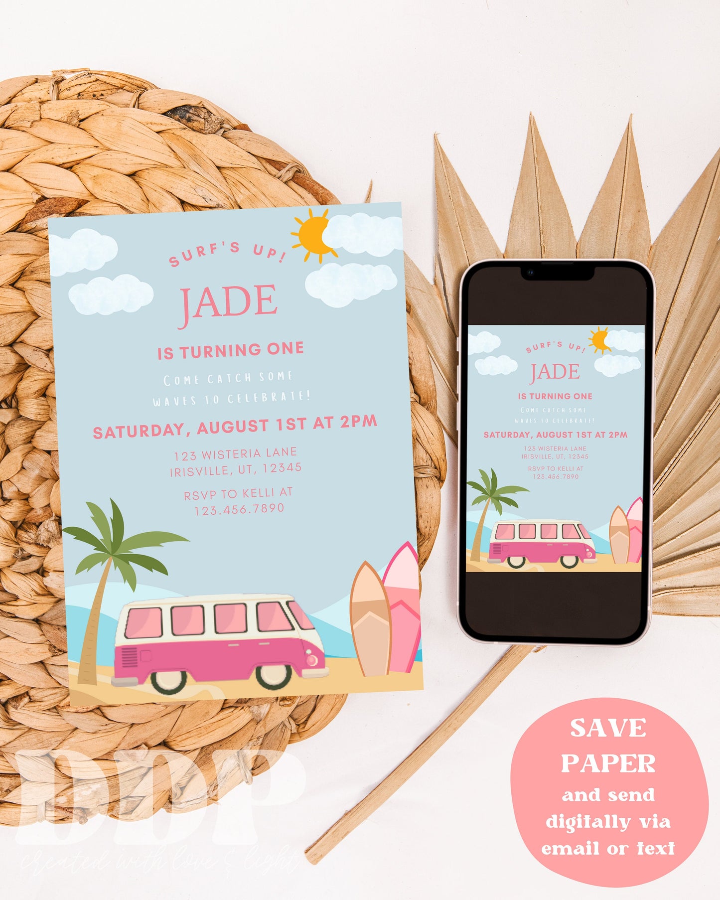 ANY AGE Surf's Up Birthday Invite | Surfing Birthday Party Invite | Beach Birthday Invite | Pink Surf's Up Invitation | Editable Template