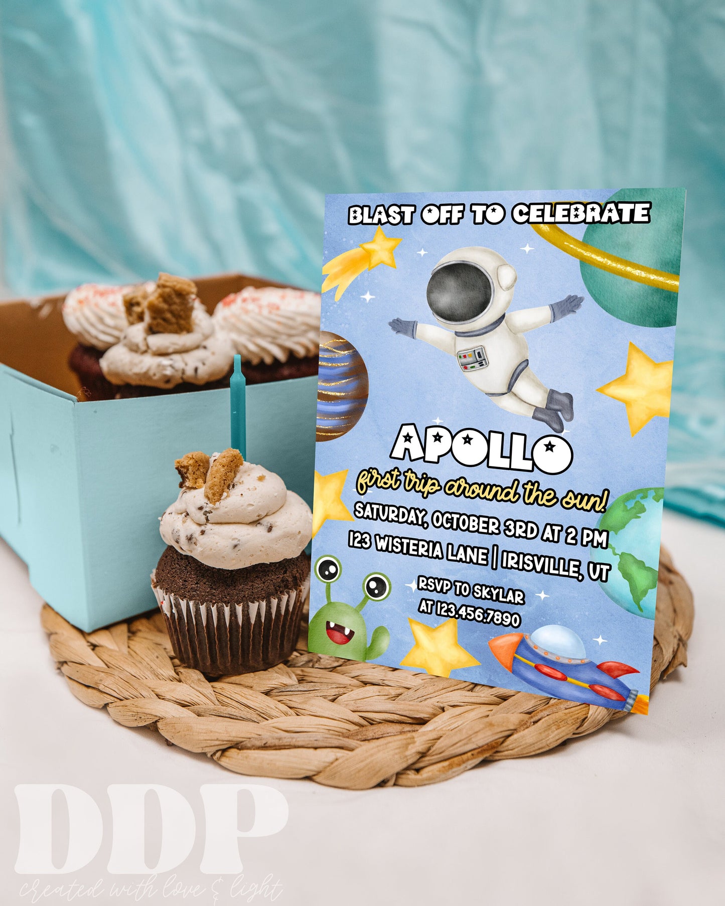 ANY AGE First Trip Around the Sun Outer Space | First Birthday Invitation | Galaxy Blast Off | Blue Space Birthday Invite | Editable