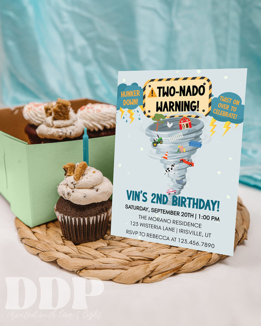 TWONADO or FOURNADO Themed Boys Birthday Invitation | Tornado Theme Invite party | Storm Birthday Party Invite | Twister Party Invitation