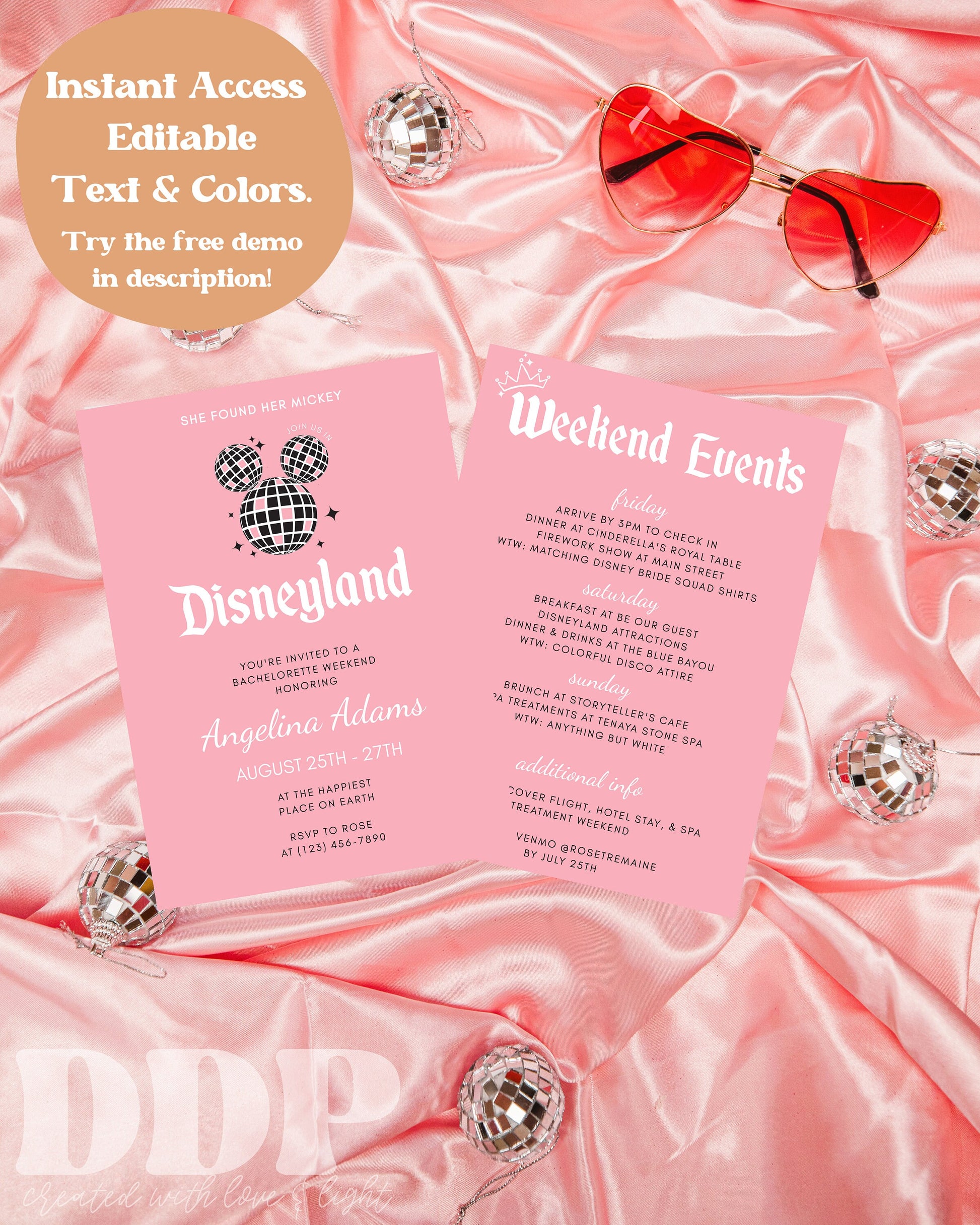 Disco Disneyland Bachelorette Weekend Invitation | Theme Park Bachelorette Party | Amusement Park Girls Weekend Itinerary and Invite