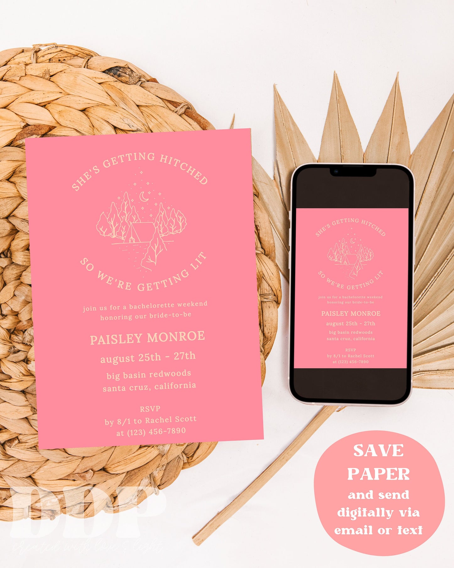 Camp Bachelor and Bachelorette Party Theme | Joint Jack and Jill Camping Party Weekend | Minimalist Editable Invitation & Itinerary