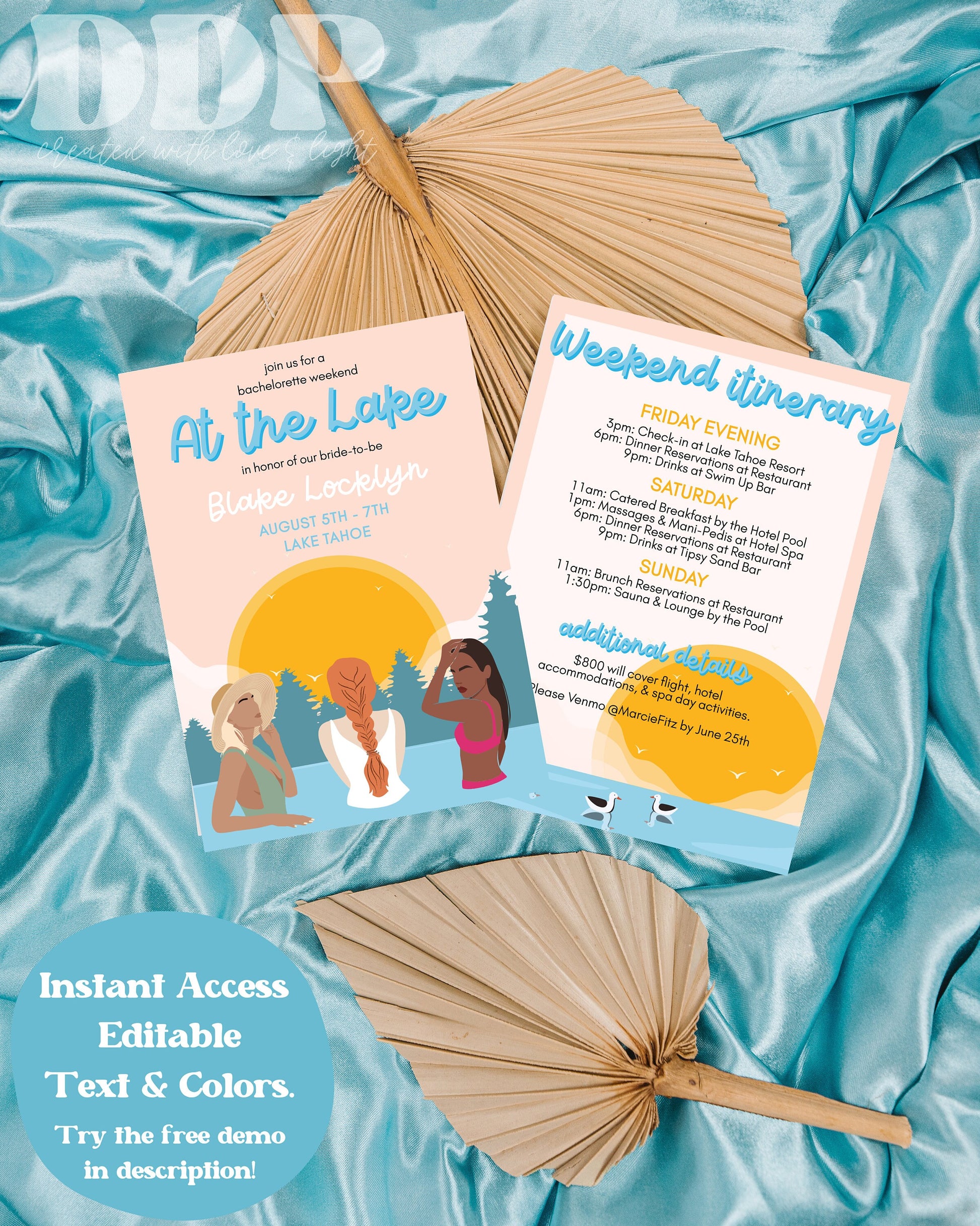 Lake Bachelorette Weekend Invitation & Itinerary Template | Beach Weekend Bachelorette Party Invite | Outdoors Bachelorette Girls Trip