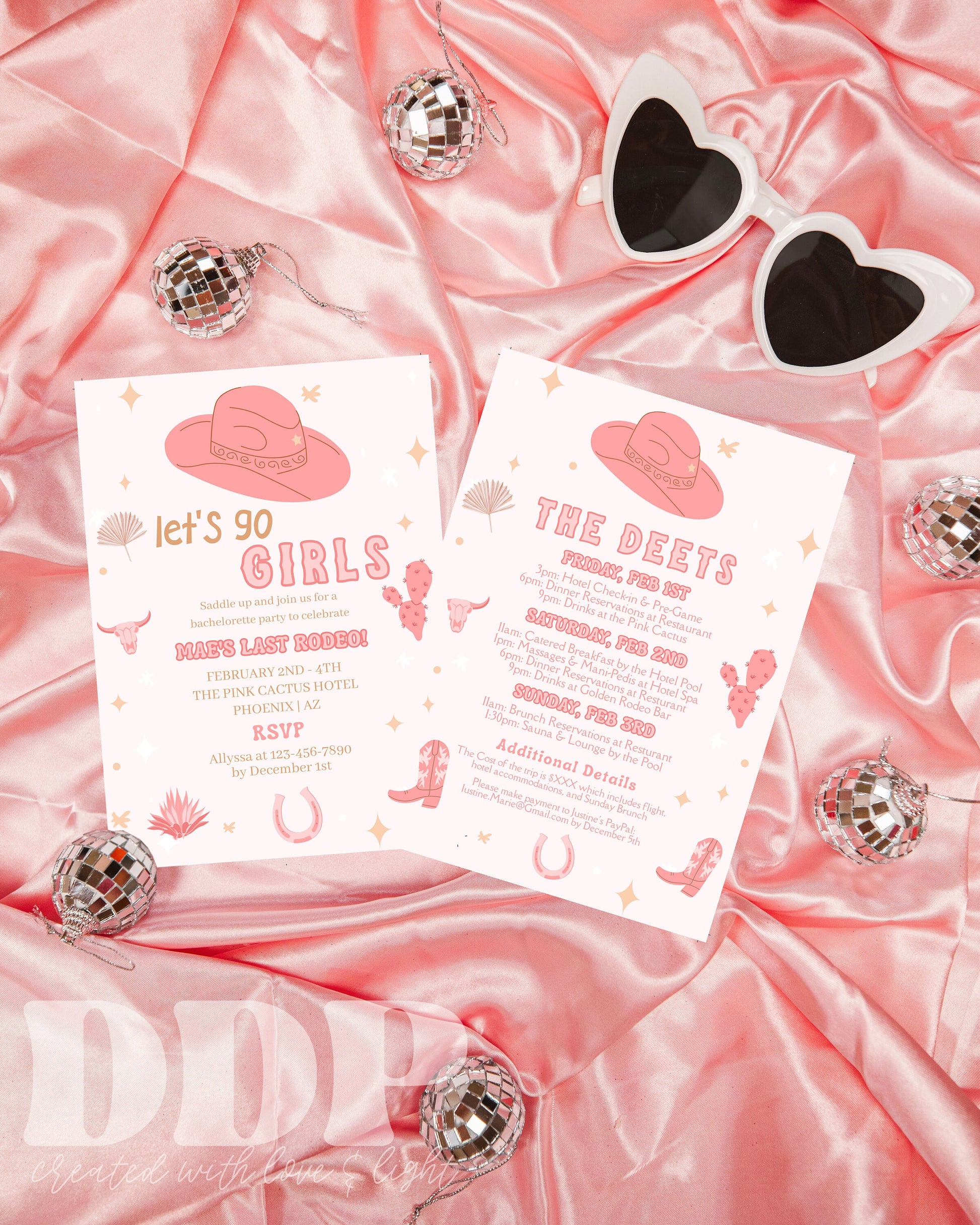 Let's Go Girls Bachelorette Weekend Invitation | Rodeo Desert Bachelorette Party Invite | Bachelorette Girls Trip Printable Itinerary Invite