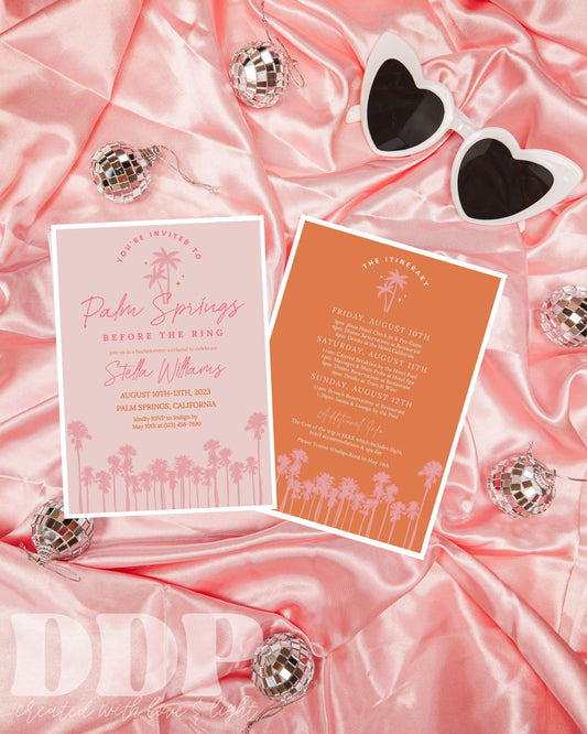 Palm Springs Before the Ring Bachelorette Weekend Invitation | Bachelorette Party Invite | Bachelorette Girls Trip Printable Itinerary | A12