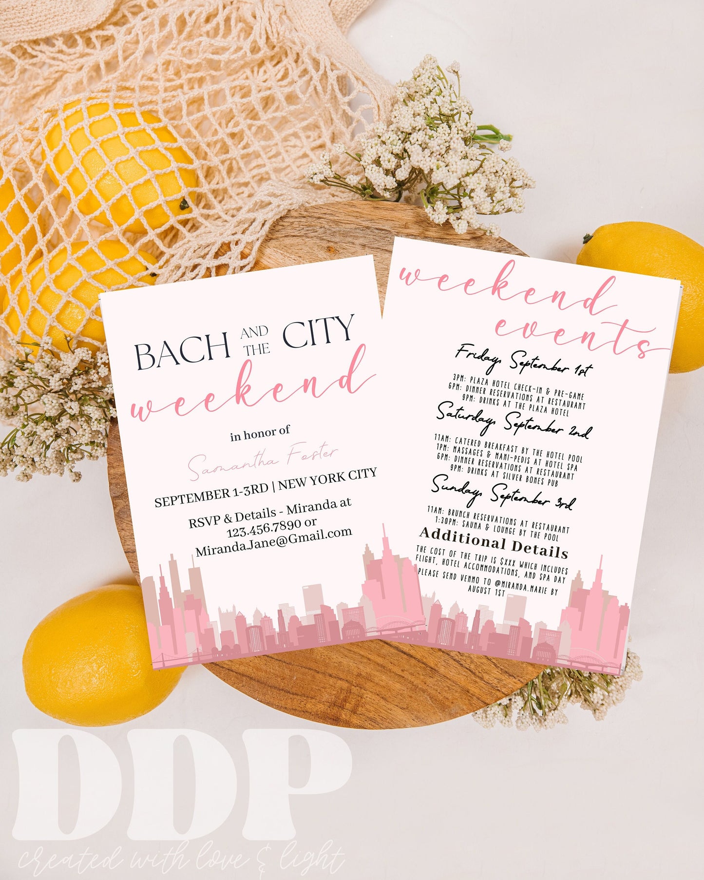 Bach and the City Pink Bachelorette Weekend Invitation | NYC Bachelorette Party Invite | Bachelorette Girls Trip Printable Itinerary